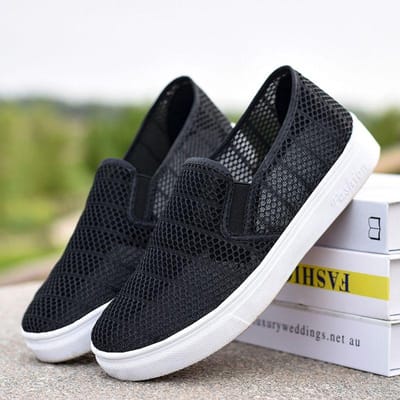 Zomer Mesh Schoenen voor Dames, Comfortabel en Casual, Kleine Witte Schoenen, Veelzijdig, Laag Uitgesneden, Ademend Mesh Oppervlak, Instappers 37 zwart