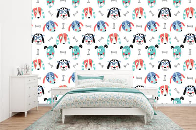 Behang - Fotobehang Jongens - Patronen - Hond - Breedte 385 cm x hoogte 240 cm