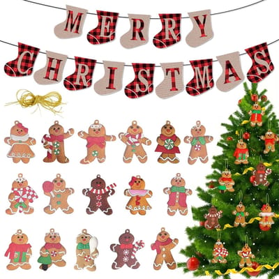 Dailygoods- Boomdecoraties 30 Stuks - Peperkoek Man Ornamenten - Sokvormige Banners 12x15 cm - Kerstboom Hanger met Touw 3 m - Doe-Het-Zelf Decoratie - Creatieve Knutselprojecten - Kerstversieringen