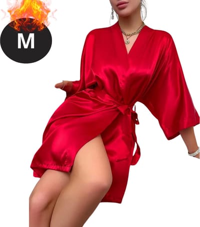 Nivard Satijnen Jurk - Slipdress - Pyama Dames - Badjas - Ochtendjas - Kimono - Erotisch - Kamerjas - Rood M