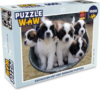 Puzzel Kruiwagen met Sint Bernard puppies - Legpuzzel - Puzzel 1000 stukjes volwassenen