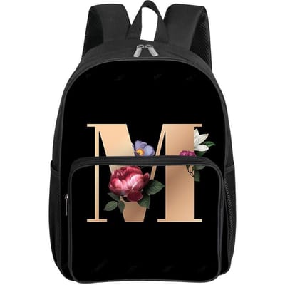 Sac à dos carré avec poche avant motif fleur Lettre pour garçon et fille Meilleurs Cadeaux Sacs d'école Cartoon Plat 2D pour Enfants