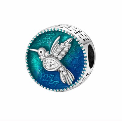 Fler® | Past op populaire bedel armbanden (standaard - 3mm) | armbandbedel | Kolibrie | Kleurrijk | Vogel bedel | Tropisch | Bedel Charm | 925 Sterling Zilver | Emaille groen, blauw | Valentijnsdag cadeau | Sinterklaas kado | Kerstcadeau