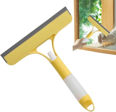 Raamwisser Spuitwisser - Schraper Tegelwisser - Effectief Reinigen - Spray Borstel Schraper - 21.5 x 25.7 cm - Geel