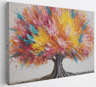 Saammp Canvas Schilderij - Kleurrijke boom - Abstract - 30x20 - Foto op canvas - Wanddecoratie - Muurdecoratie Woonkamer - Slaapkamer decoratie - Canvas Print