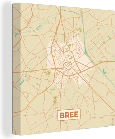 Canvas Schilderij Kaart - Stadskaart - Retro - Bree - Plattegrond. - 20x20 cm - Wanddecoratie