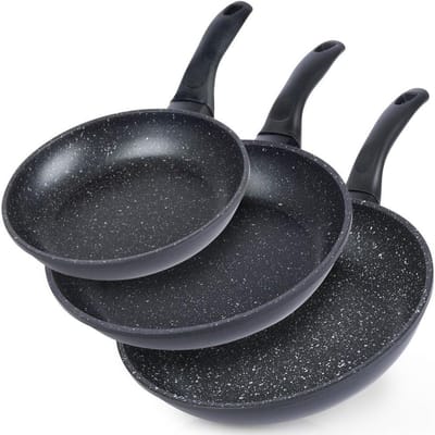 Koekenpan Set Granieten GRANDE 20 / 24 / 28 cm 3 stuks - Koekenpannen - Braadpannen - Koekenpannenset - Multifunctionele Pan voor Vlees - Groenten