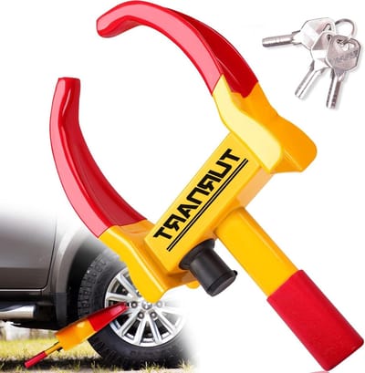 Wheel Clamp Lock voor Heavy Duty beveiliging van Autoaanhanger & Caravan - Anti Diefstal Auto Van Camper (rood/geel)