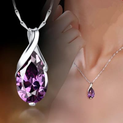 Nieuwe S925 Sterling Zilveren Ketting Engel Tranen Kristal Paarse Hanger Ketting Voor Vrouw Charm Sieraden Cadeau gray