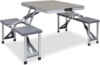 Kampeertafel met Stoelen - Picknicktafel Set - Buiten Eten - Inklapbaar Inclusief Stoelen - 4 Persoons - Zilver