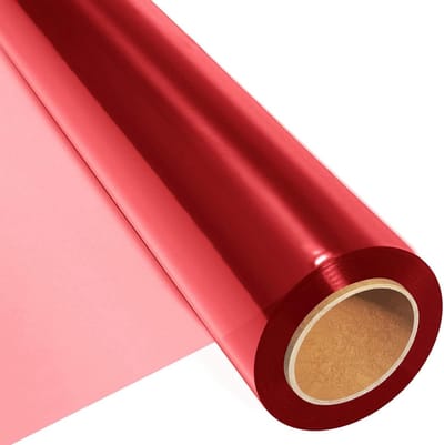 Allecto plus - Rode cellofaanwikkelrol voor cadeau, 100 voet lang x 44,5 cm, 2,5 ml dik, transparant rood, inpakpapier - geschikt voor bloemmanddecoratie.