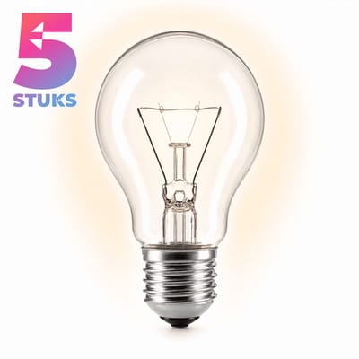 5x Peertje Gloeilamp E27 - 25W - Warm Wit Licht (2700K) - 300 lm - 1 jaar - Dimbaar