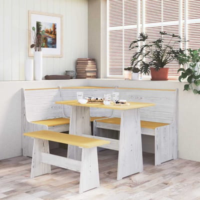 vidaXL - Hoekbank - REINE - 151 - cm - massief - grenenhout - honingbruin - en - wit