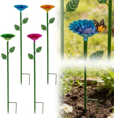 4-Pack Bijwaterstation - Bijbad voor Tuin van Metaal met Bloemdesign - Kleurrijke Vlinderbijbadkom voor Buitentuin en Tuindecoratie - Voor Bijen, Hummels en Bestuivende Insecten