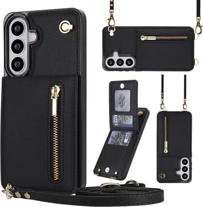 Stravo Samsung Galaxy S26 Portemonnee Hoesje / Case met Rits, Kaarthouder en Crossbody Lanyard [Afneembare Schouderriem] met Kickstand - Zwart