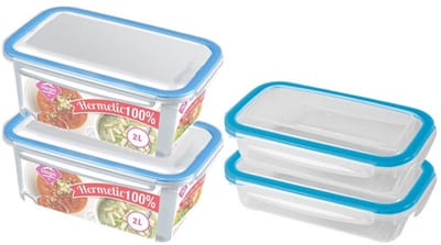 4x Voorraad/vershoudbakjes 0,5 en 2 liter transparant/blauw plastic/kunststof - Kiev - Luchtdicht/hermetisch afgesloten vershouddoos bakje - Mealprep - Maaltijden bewaren