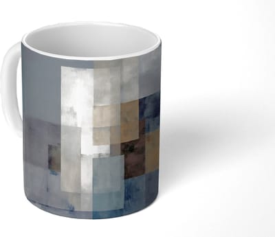 Mok - Koffiemok - Rechthoeken - Abstract - Blauw - Mokken - 350 ML - Beker - Koffiemokken - Theemok