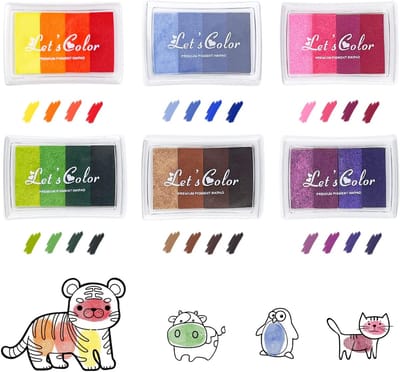 Set van 6 Vingerafdruk Stempelkussens - 24 Kleuren Inkt voor Creatief Papierhandwerk en Textielschilderen