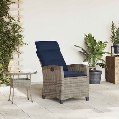 vidaXL - Verstelbare - tuinstoel - met - bijzettafel - poly - rattan - grijs