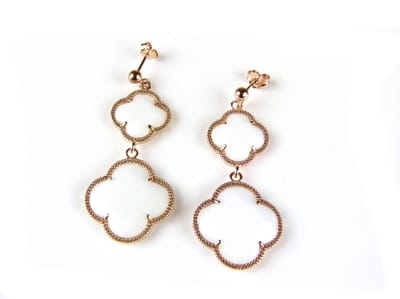 model Double Fiori groot oorringen in zilver roze verguld witte klavers
