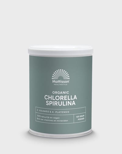Mattisson - Biologisch Chlorella Spirulina Poeder - Chlorella Vulgaris & Arthrospira Platensis - Ondersteunt Energieniveau en Immuunsysteem - Zoetwateralg & Zoutwateralg - Voedingssupplement - 125 Gram