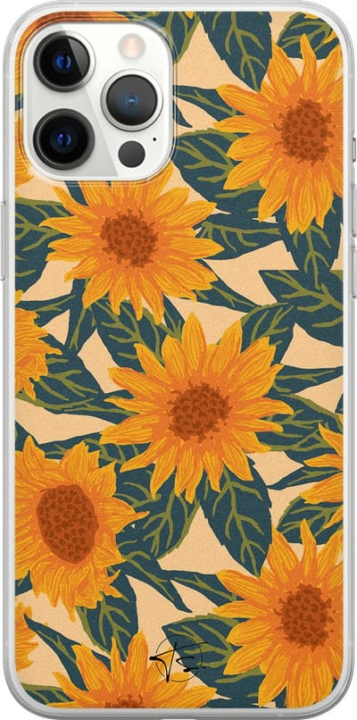 Hoesje geschikt voor iPhone 12 Pro Max - Zonnebloemen - Soft Case - TPU - Bloemen - Geel - Mooie Telefoonhoesjes