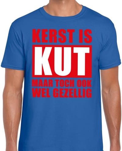 Foute Kersttrui t-shirt - Kerst is kut maar toch gezellig - blauw - voor heren S