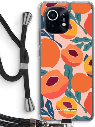 Case Company® - Hoesje met koord geschikt voor Xiaomi Mi 11 hoesje met Koord - Perzik - Telefoonhoesje met Zwart Koord - Bescherming aan alle Kanten en Over de Schermrand