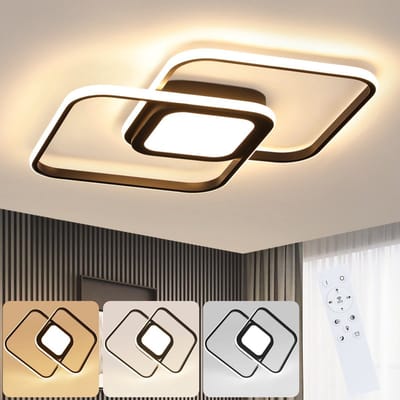 NETTLIFE Plafondlamp LED - vierkant - zwart - 2-Lichts - 3000 -6000K Dimbaar - Metaal - 48W - Moderne Slaapkamerverlichting - voor Woonkamer | Keuken | Hotel - 50cm