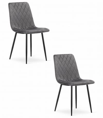 Set van 2 Eetkamerstoelen TURIN Donkergrijs – Velvet Bekleding, Modern, Ergonomisch Design, Zwarte Metalen Poten, Max. 120 kg