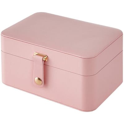 Ochama draagbare sieradendoos, reissieradendoos, 2-laagse sieradenorganizer, voor grotere accessoires, oppervlak van polyurethaan, cadeau, roze