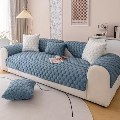 Konijn Pluche Bankkussen Herfst en Winter Licht Luxe High-end Effen Kleur Verdikt Antislip Kussen Lederen Bankovertrek Doek Handdoek 70*70cm