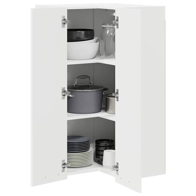 Hangende Hoekkast met Opbergruimte Wit 57 x 57 x 100 cm Bewerkte Houtvezels