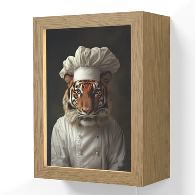 Wandlamp 15x20 cm - Oplaadbaar - Tijger - Kokskleding - Bruin - Wandlampen binnen woonkamer - Slaapkamer lamp met kabel - Decoratieve nachtlamp - Vloerlamp snoer