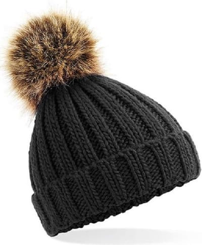 Gebreide muts Zwart grof/chunky met pom pom voor kleine kinderen - Beechfield