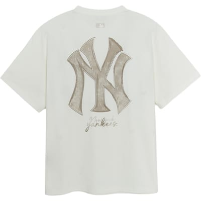 MLB New York Yankees Losvallend Crewneck Korte Mouw Verlaagde Schouder T-shirt Heren tops Ivoor 3ATSM0754-50IVS XL gray