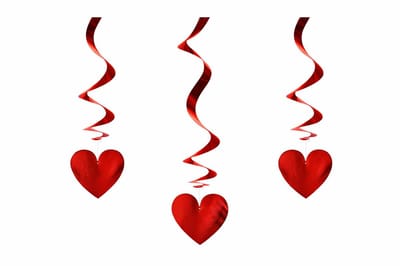 Okado Hartjes Swirl Slingers Rood 60 cm 3 Stuks – Romantische Hangdecoratie voor Valentijn, Jubileum en Bruiloft – Folie & Karton – Voor Binnen