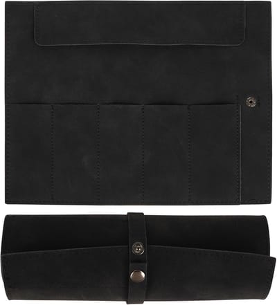 Leren horlogekoffer, reisorganizer, 5 vakken, trekkoord en drukknoopsluiting, draagbare horlogeopbergtas, unisex zachte horlogekoffer (zwart)