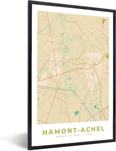 Fotolijst incl. Poster - Kaart - Plattegrond - Vintage - Stadskaart - Hamont-Achel - 40x60 cm - Posterlijst