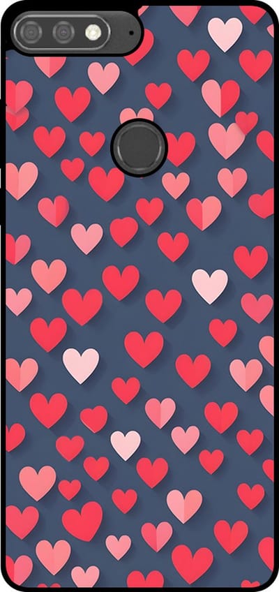 Smartphonica Telefoonhoesje Geschikt voor Huawei Y7 Prime (2018) met Roze en Rode Hartjes Opdruk - TPU Backcover Case With Rosé and Red Heart Design geschikt voor Huawei Y7 (2018)