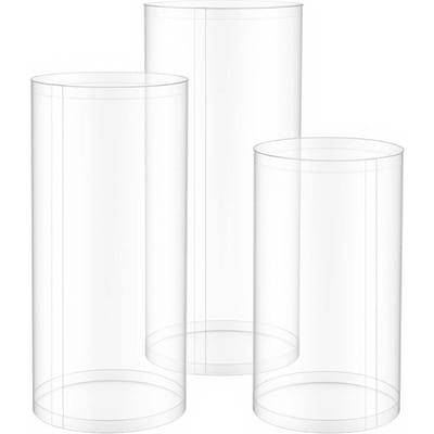 Bruiloft Bloemenstandaard, 3 STUKS 60/75/90cm Ronde Cilindrische Sokkel, Duidelijke Sokkelstandaard met Transparant Acryl Deksel, Cilindrische Sokkelstandaarden voor