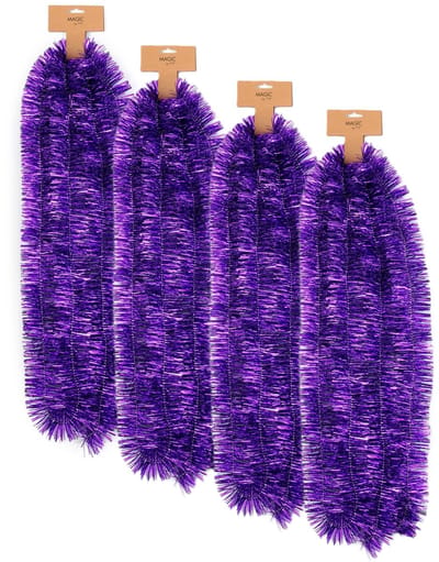 Inge Christmas Decor Kerstslinger - 4x - paars - folie - 270 x 7,5 cm - lametta - kerstboomslinger - kerstversiering