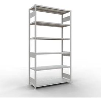Schulte MULTIplus250 rekken zonder schroeven, basisrek, 6 legborden, tot 250 kg per legbord, zonder gereedschap monteerbaar, B 1300 x D 500 x H 2500, lichtgrijs