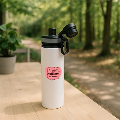 Hacebo® - liefste vriendin van de wereld waterfles met draaidop grijs - Vriend/vriendin - de liefste vriendin - valentijnsdag - verjaardag - cadeautje voor vriendin - kado - geschenk - water fles - 850ML