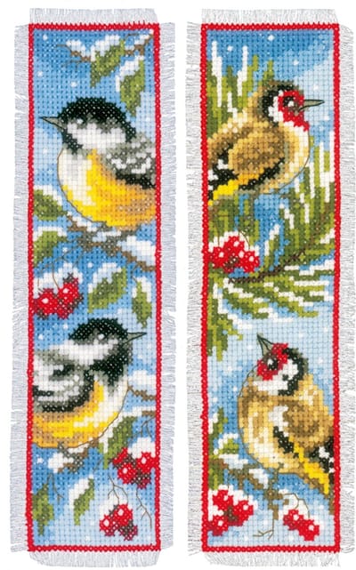 Vervaco - Bladwijzer kit - Vogels in winter set van 2 - PN-0151005 - Borduren - Borduurpakket - Borduurpakket volwassenen - Borduurpakket kind