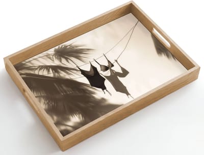 Dienblad hout 50x35 cm - Schootdienblad - Badkleding - Palmbomen - Schaduw - Tropisch - Borrelplank rechthoek - Plateau dienbladen