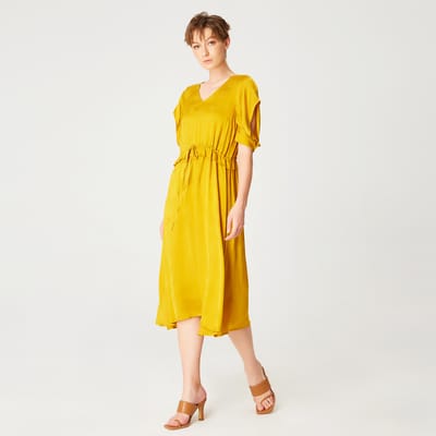 V-neckline midi-jurk met trekkoordriem