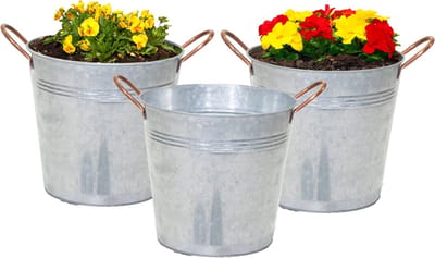 Mega Collections Emmer/plantenpot/bloempot Jean - 3x - zink - zilver - D14 X H13 cm