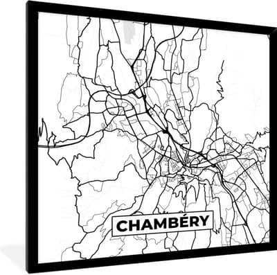 Fotolijst incl. Poster Zwart Wit- Plattegrond - Chambéry - Kaart - Frankrijk - Stadskaart - Zwart wit - 40x40 cm - Posterlijst