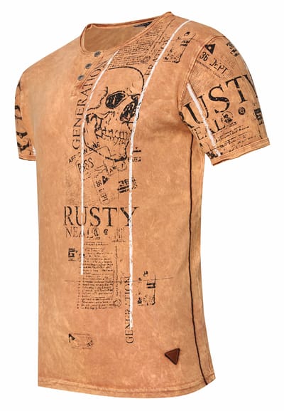 Henley T-shirt met knoopstreep en prints aan de voorkant